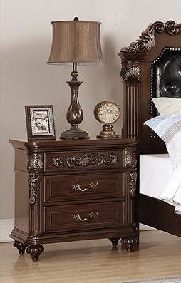 Poundex F4926 Dark brown finish wood nightstand end table with drawers