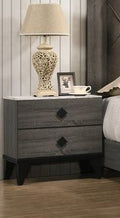 Poundex F5451 Rustic grey oak finish wood faux marble top nightstand end table with two drawers