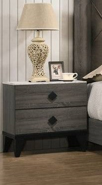 Poundex F5451 Rustic grey oak finish wood faux marble top nightstand end table with two drawers