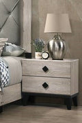 Poundex F5456 Rustic cream oak finish wood faux marble top nightstand end table with two drawers