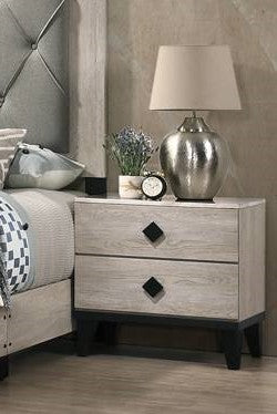 Poundex F5456 Rustic cream oak finish wood faux marble top nightstand end table with two drawers