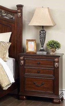 Poundex F5486 Cherry brown finish wood nightstand end table with drawers bun feet