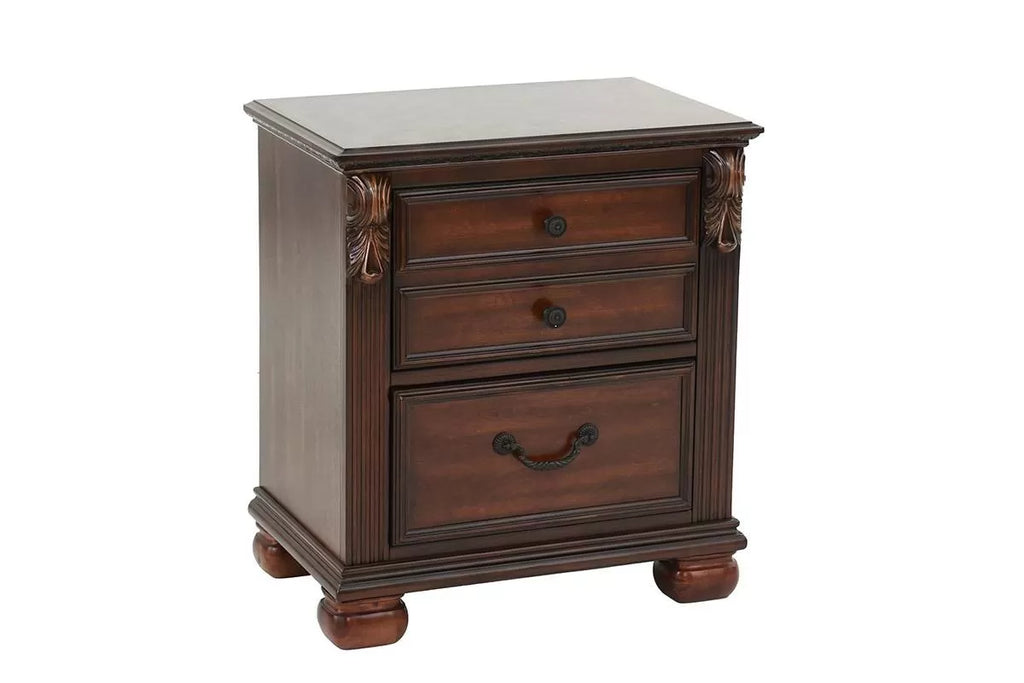 Poundex F9687Q-4PC 4 pc Morgan cherry brown finish wood ornate accented headboard and footboard queen bed set