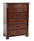 Poundex F5489 Cherry brown finish wood 5 drawer tall chest bun feet