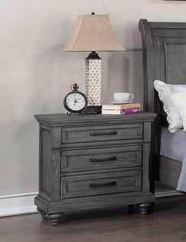 Poundex F5501 Grey textured finish wood nightstand end table with drawers