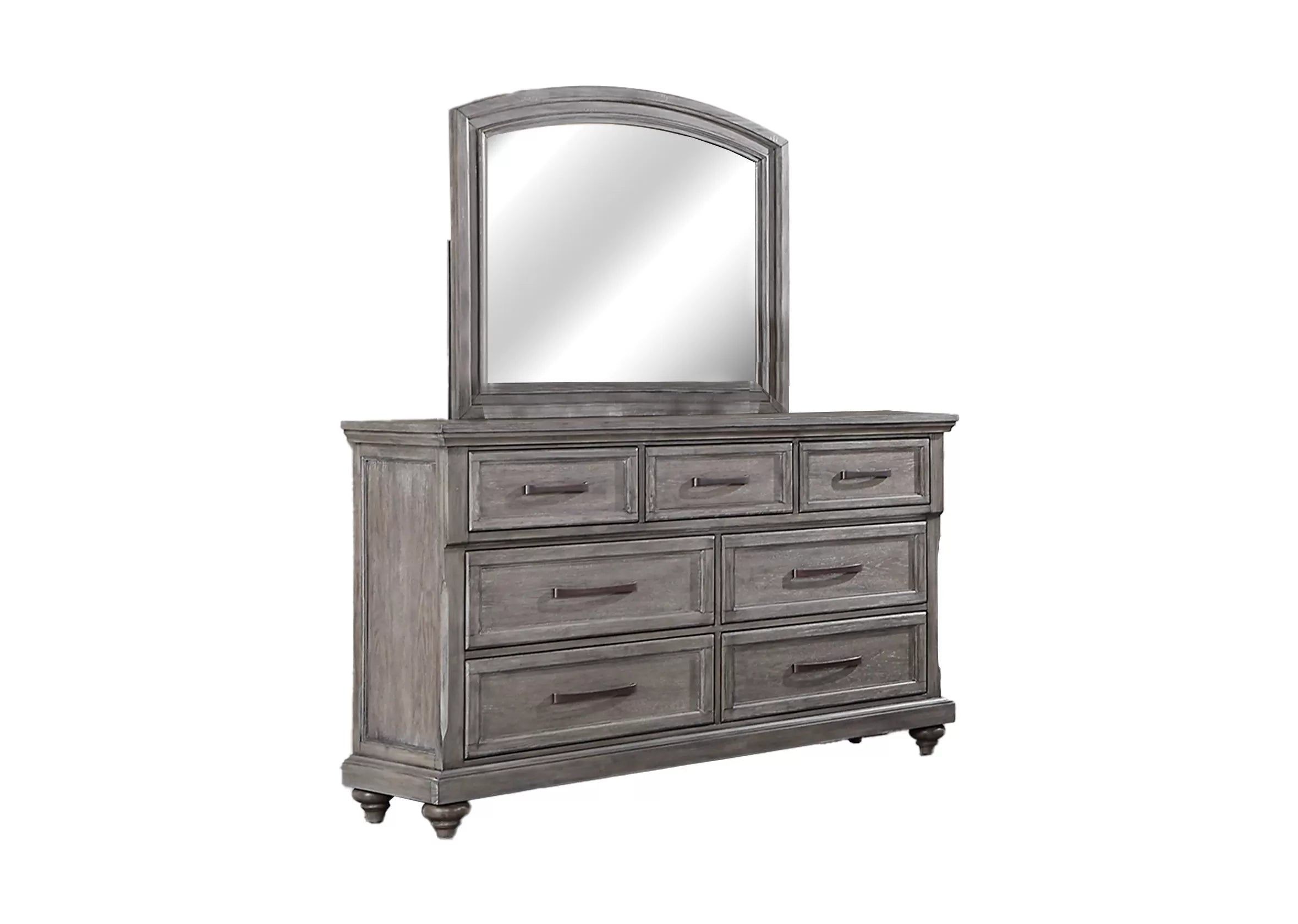 Poundex F9686Q-4PC 4 pc Morgan rustic weathered grey finish wood queen bed footboard drawers