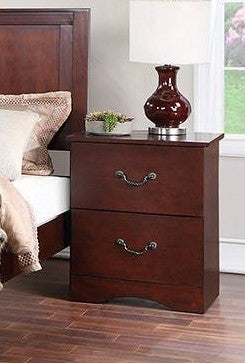 Poundex F5516 Cherry brown finish wood nightstand end table with two drawers