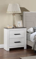 Poundex F5521 Rustic washed white two tone finish wood dark top nightstand end table with two drawers