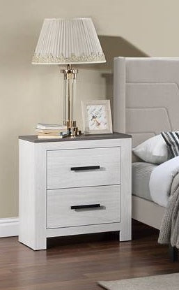 Poundex F5521 Rustic washed white two tone finish wood dark top nightstand end table with two drawers