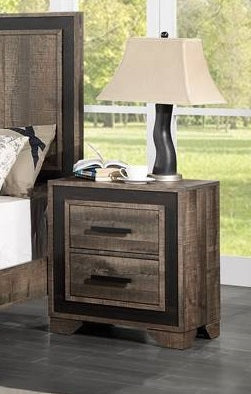 Poundex F5526 Rustic weathered greyish brown two tone finish wood nightstand end table with two drawers