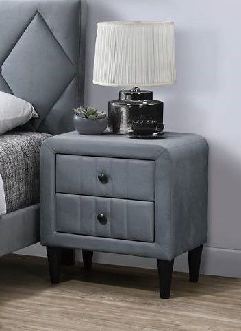 Poundex F5531  Grey velvet 2 drawer rounded ends upholstered nightstand
