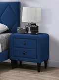 Poundex F5536  Navy blue velvet 2 drawer rounded ends upholstered nightstand
