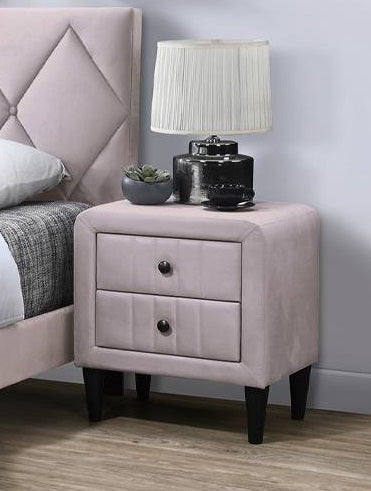 Poundex F5541  Light pink velvet 2 drawer rounded ends upholstered nightstand