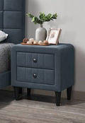 Poundex F5546  Charcoal brushed linen fabric 2 drawer rounded ends upholstered nightstand