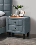 Poundex F5551  Gray brushed linen fabric 2 drawer rounded ends upholstered nightstand