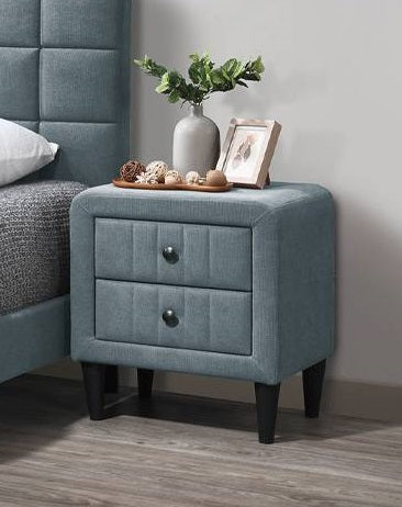 Poundex F5551  Gray brushed linen fabric 2 drawer rounded ends upholstered nightstand
