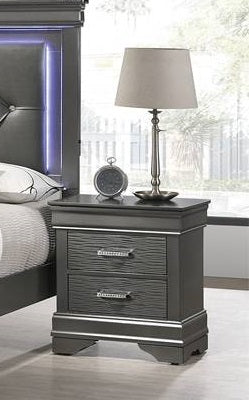 Poundex F5561 Grey textured finish wood nightstand end table with two drawers