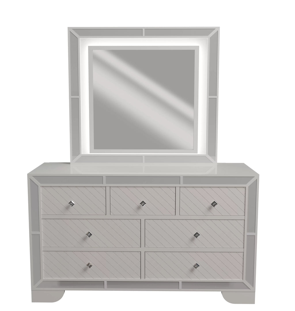 Cream Tufted Faux Leather LED Queen Bedroom Set – F9643Q-4PC