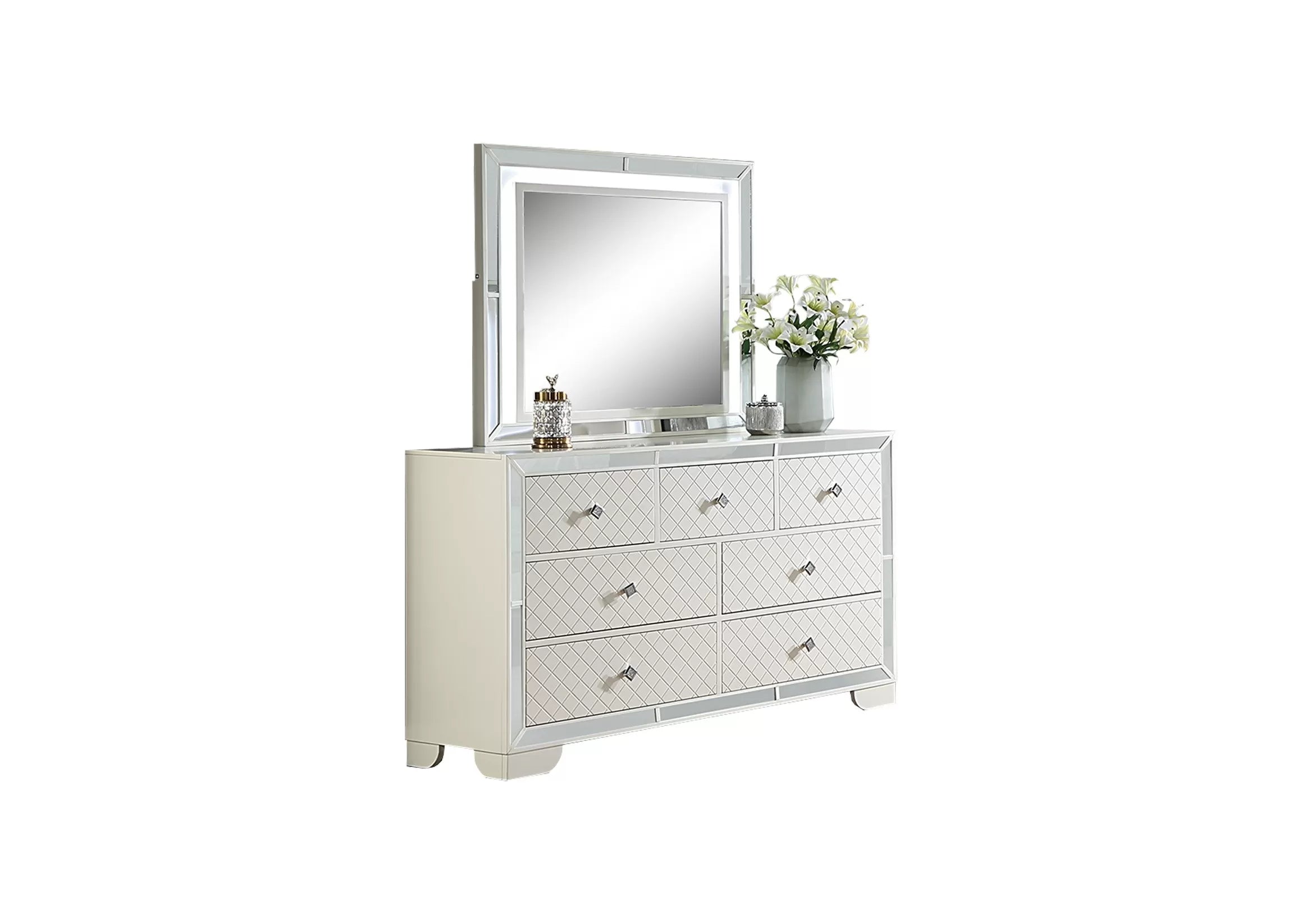 Cream Tufted Faux Leather LED Queen Bedroom Set – F9643Q-4PC