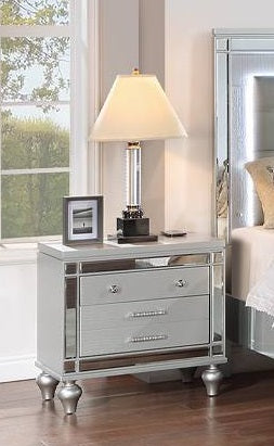 Poundex F5571 Silver textured finish wood nightstand end table with two drawers wireless charging