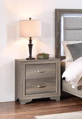 Poundex F5576 Greyish brown weathered finish wood nightstand end table with two drawers