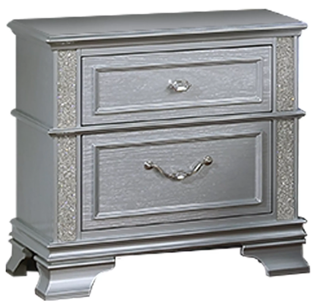 Poundex F9670Q-4PC 4 pc Light grey finish wood fabric padded headboard LED lighting queen bed set