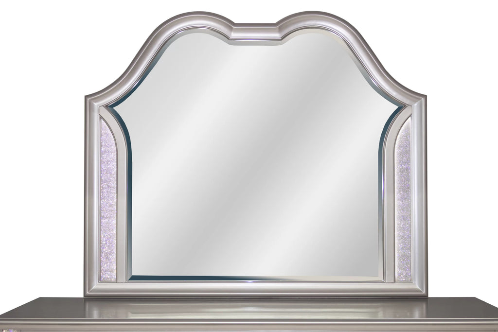 Poundex F9670Q-4PC 4 pc Light grey finish wood fabric padded headboard LED lighting queen bed set