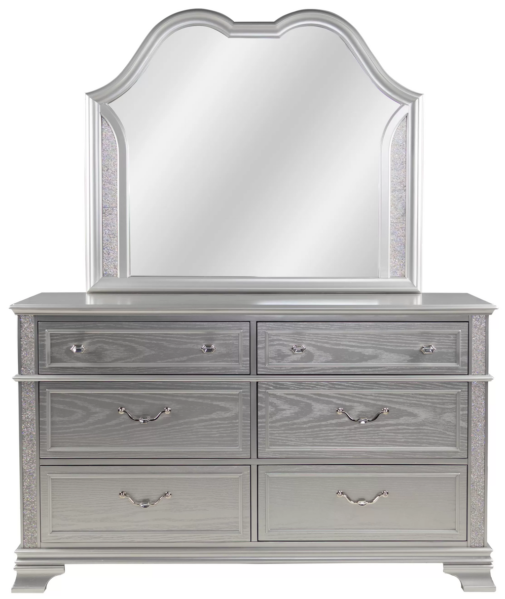 Poundex F9670Q-4PC 4 pc Light grey finish wood fabric padded headboard LED lighting queen bed set