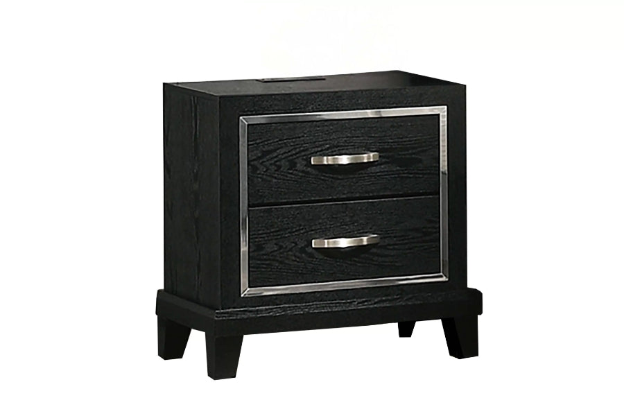 Poundex F9334Q 4 pc black faux leather padded queen bedroom set footboard drawers