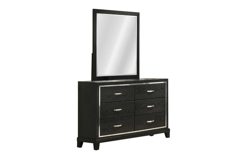 Poundex F9334Q 4 pc black faux leather padded queen bedroom set footboard drawers