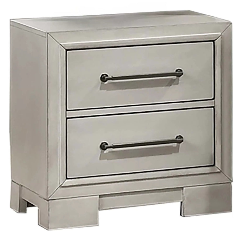Poundex F9674Q-4PC 4 pc Antique white finish wood LED lighting storage headboard and drawers queen bed set