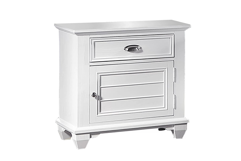 Poundex F9683Q-4PC 4 pc White finish wood country style LED lighting queen bed set footboard drawers