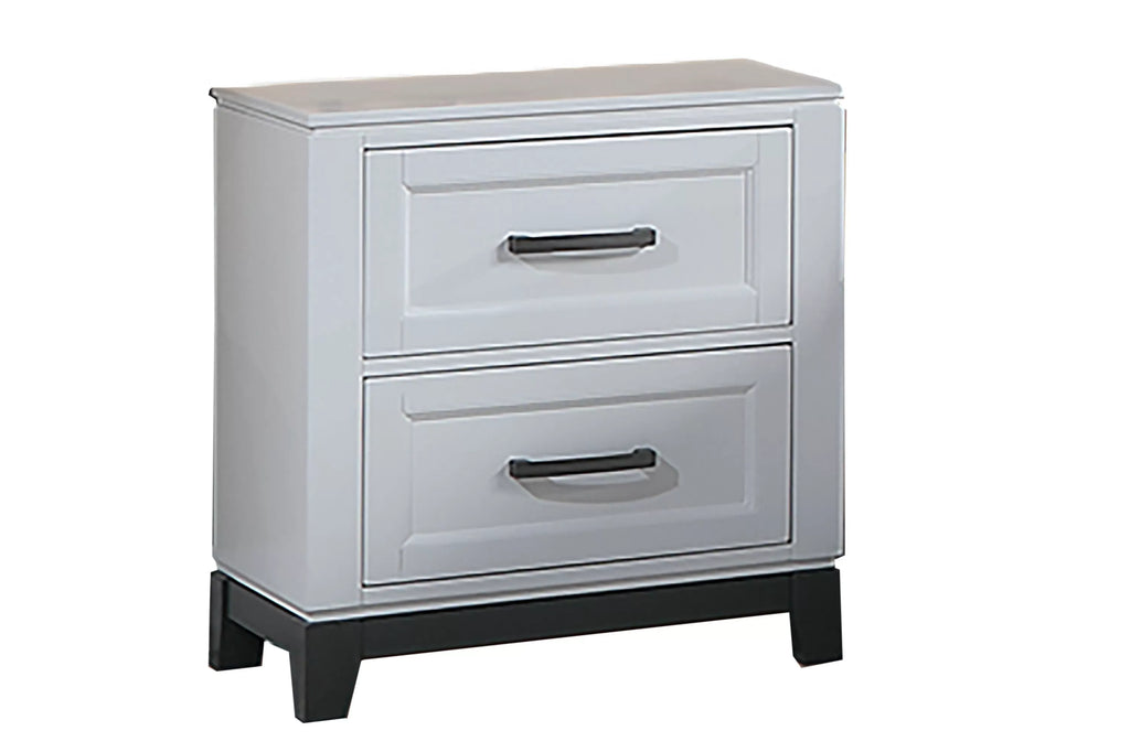 Poundex F9684Q-4PC 4 pc Antique white and grey finish wood queen bed set footboard drawers