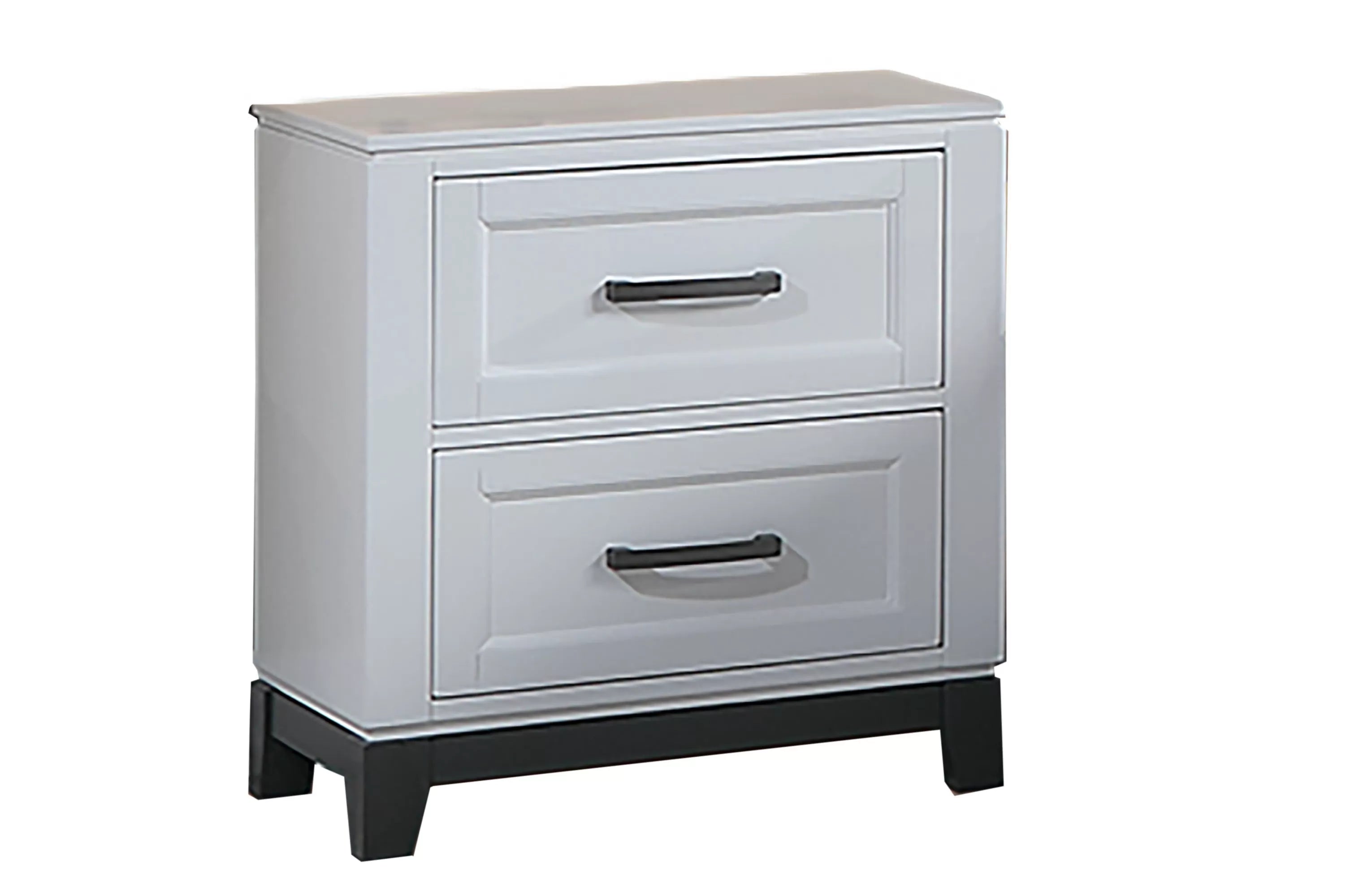 Poundex F9684Q-4PC 4 pc Antique white and grey finish wood queen bed set footboard drawers