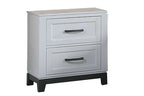 Poundex F9685Q-4PC 4 pc Antique white and grey finish wood LED headboard queen bed set footboard drawers