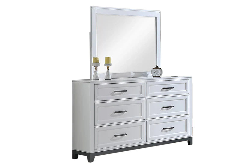 Poundex F9685Q-4PC 4 pc Antique white and grey finish wood LED headboard queen bed set footboard drawers