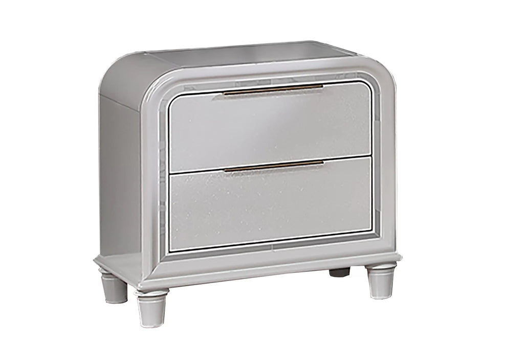 Poundex F9689Q-4PC 4 pc Pearl white finish wood mirror accents LED lighting queen bed set footboard drawers