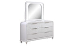 Poundex F9689Q-4PC 4 pc Pearl white finish wood mirror accents LED lighting queen bed set footboard drawers