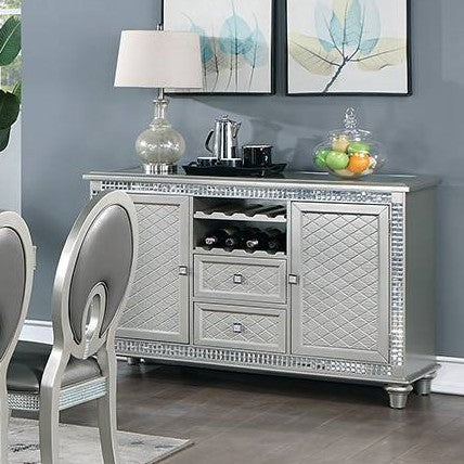 Poundex F6113 silvery tone finish wood dining server buffet console Adele maddison ii