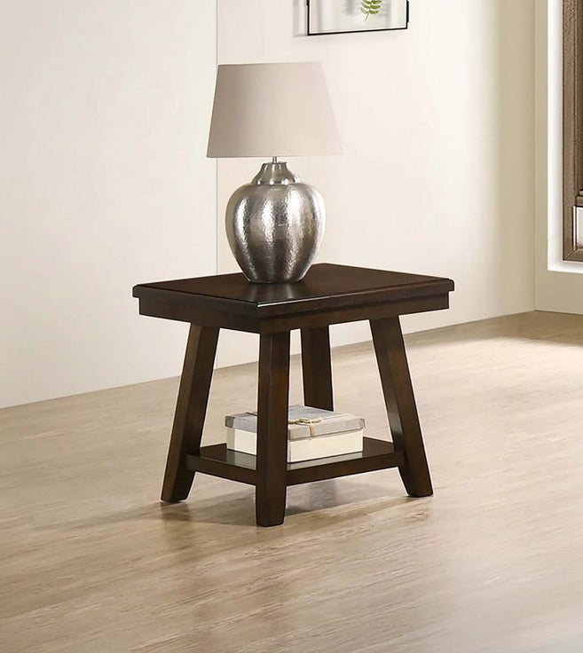 Poundex F6382 Dark brown finish wood end table with lower shelf