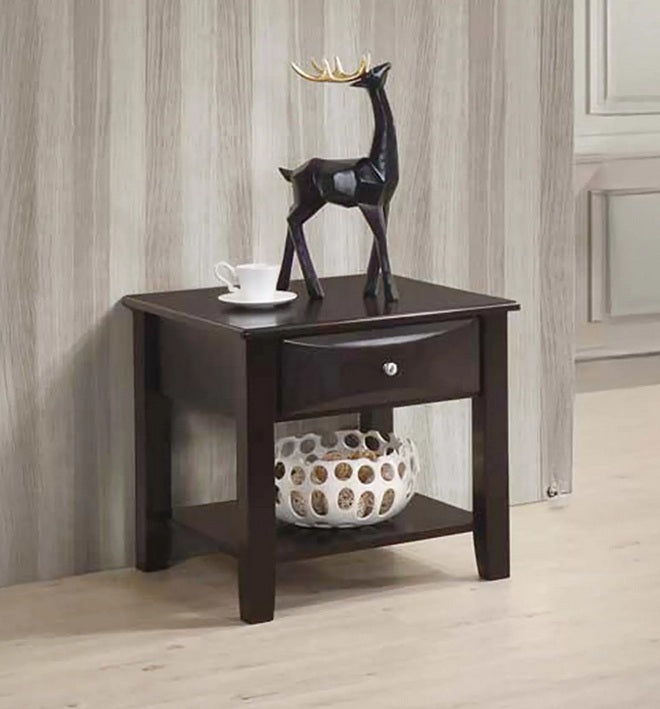 Poundex F6388 Dark brown finish wood end table with drawer and lower shelf