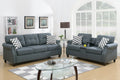 Poundex F6411 2 pc blue grey linen like fabric sofa and love seat set drink console Charlton home warrick