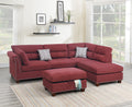 Poundex F6419 3 pc Martinique II paprika red velvet like fabric sectional sofa reversible chaise and ottoman