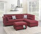 Poundex F6419 3 pc Martinique II paprika red velvet like fabric sectional sofa reversible chaise and ottoman