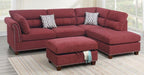 Poundex F6419 3 pc Martinique II paprika red velvet like fabric sectional sofa reversible chaise and ottoman