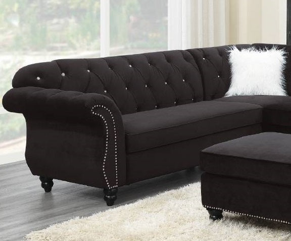Poundex F6433 4 pc jolanda black velvet fabric sectional sofa with tufted backs