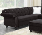 Poundex F6433 4 pc jolanda black velvet fabric sectional sofa with tufted backs