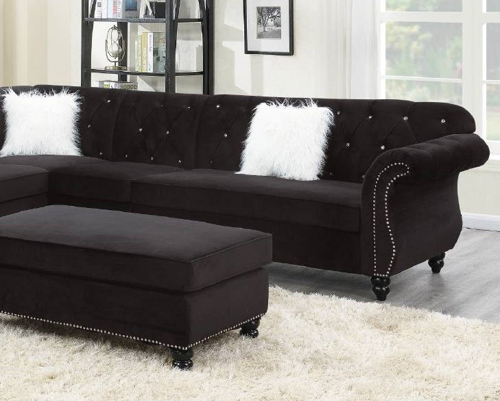 Poundex F6433 4 pc jolanda black velvet fabric sectional sofa with tufted backs