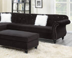 Poundex F6433 4 pc jolanda black velvet fabric sectional sofa with tufted backs