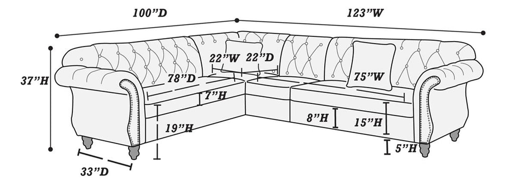 Poundex F6433 4 pc jolanda black velvet fabric sectional sofa with tufted backs